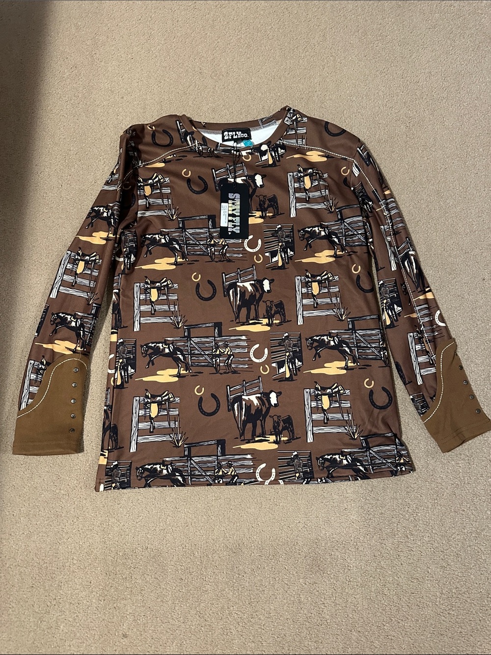 2TuffCow Brown Western Print Long-Sleeve Blouse